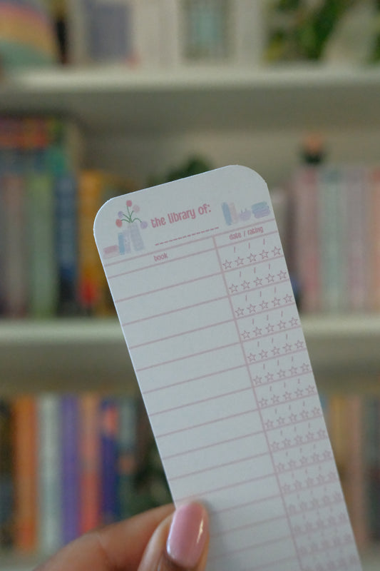 Pink Library Log Bookmark