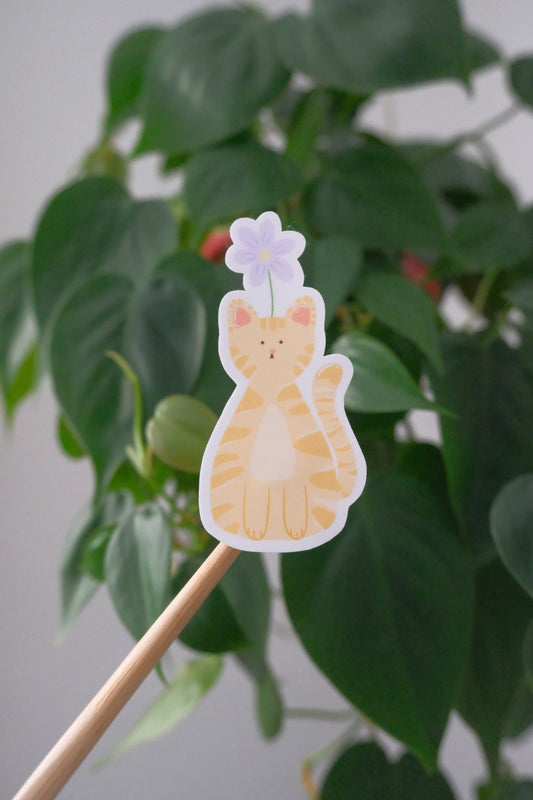 Orange Cat & Flower Sticker