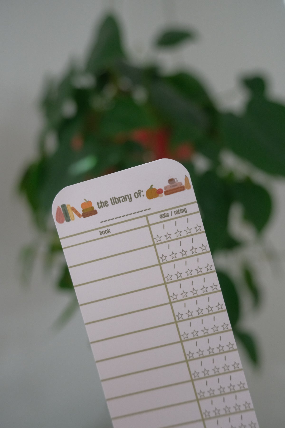 Autumn Library Log Bookmark